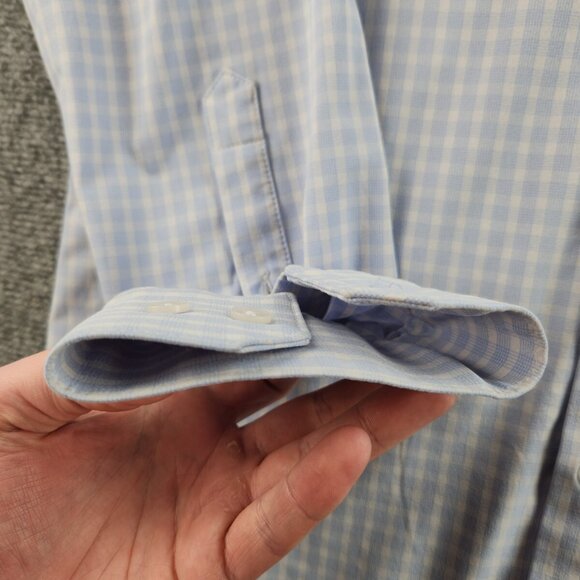Mizzen + Main Medium Trim Fit Blue Plaid Long Sleeve Button Up Stretch USA Made - Picture 4 of 16